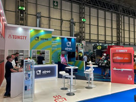 Installer show 2026, Aireo and Towsty stall showcased at a wide camera view