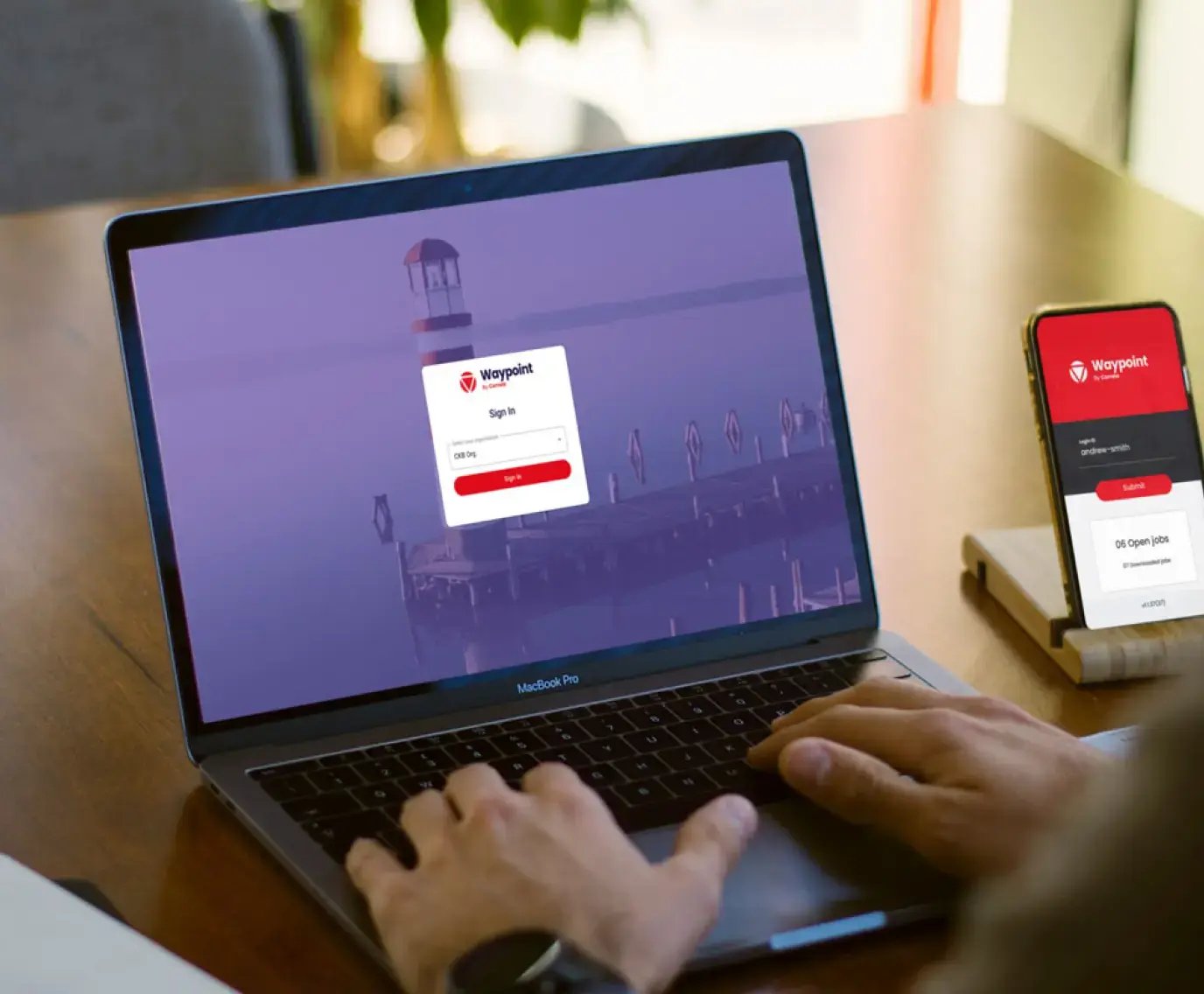 laptop screen with waypoint login
