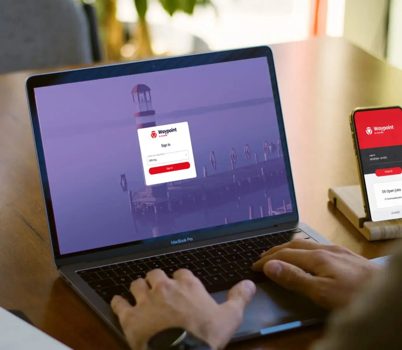 laptop screen with waypoint login