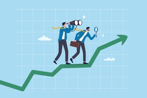 An animated image of 2 men looking upwards and progressing through their careers